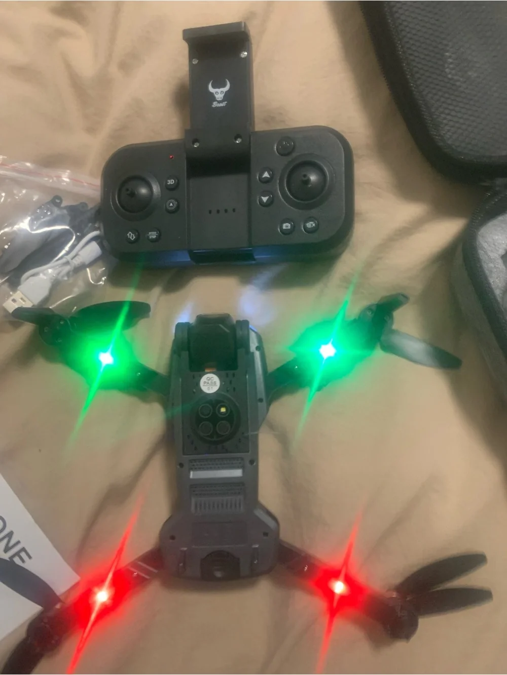 Black VR/Drone Controller with USB Cable and Spare Propellers